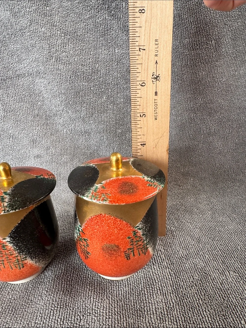 Rare Vintage Kutani Ryuho Japanese Lidded Tea Cups Pair Hand Painted Set
